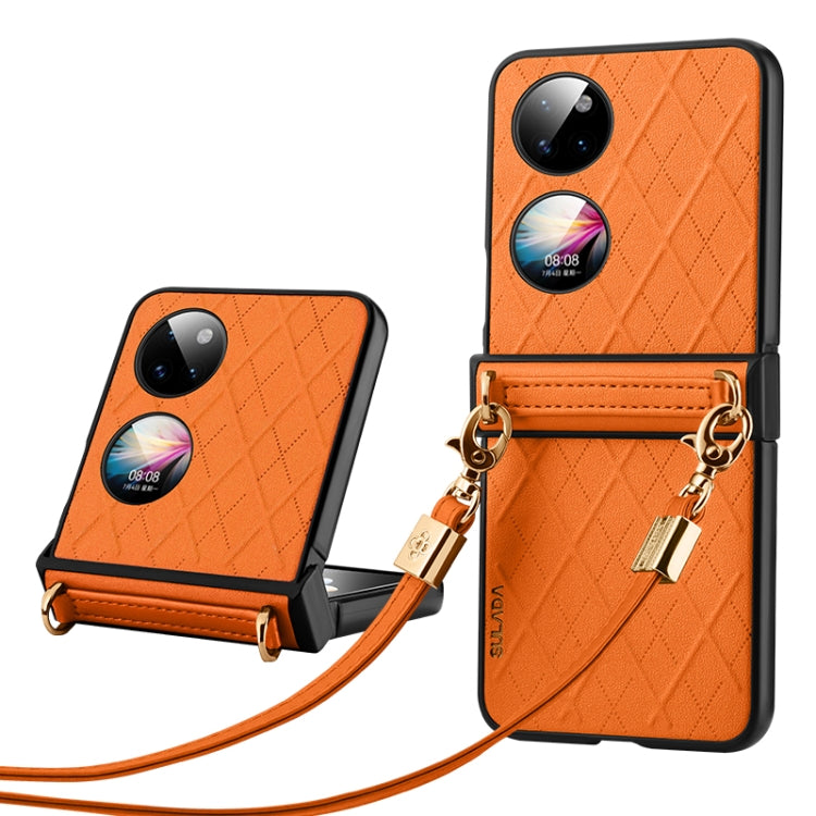 For Huawei P50 Pocket SULADA Elegant Rhombic Texture Folding Phone Case with Lanyard(Orange) by SULADA