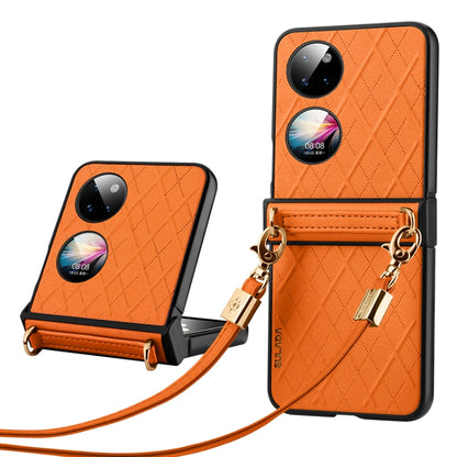 For Huawei P50 Pocket SULADA Elegant Rhombic Texture Folding Phone Case with Lanyard(Orange) by SULADA
