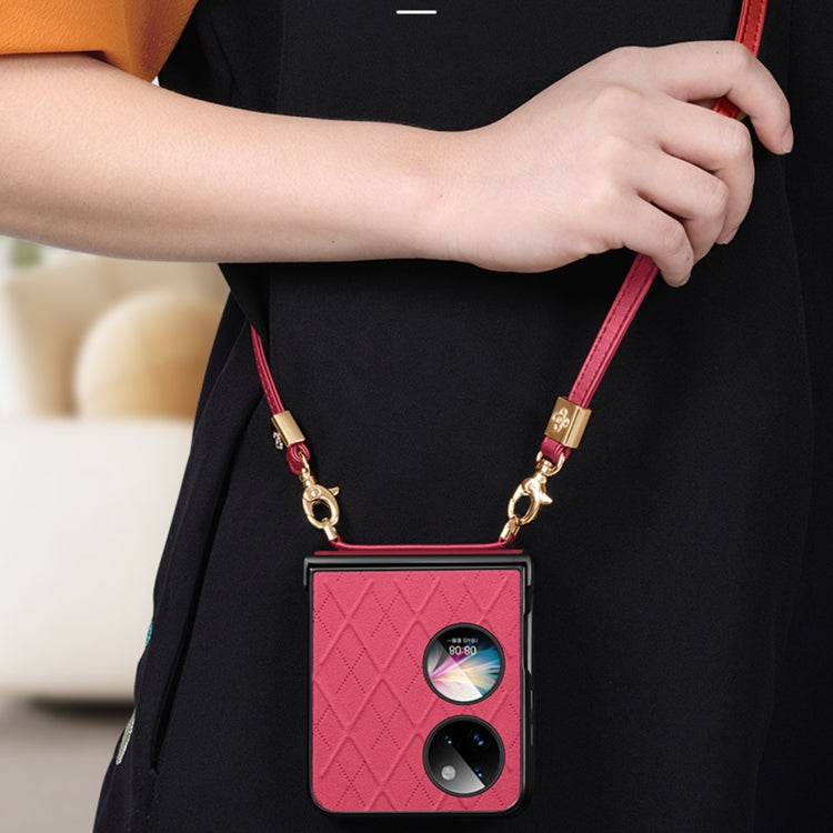 For Huawei P50 Pocket SULADA Elegant Rhombic Texture Folding Phone Case with Lanyard(Orange) by SULADA