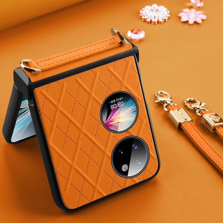 For Huawei P50 Pocket SULADA Elegant Rhombic Texture Folding Phone Case with Lanyard(Orange) by SULADA