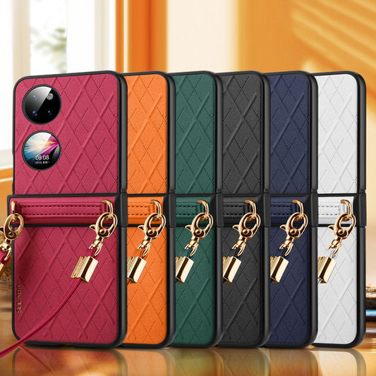 For Huawei P50 Pocket SULADA Elegant Rhombic Texture Folding Phone Case with Lanyard(Red) by SULADA