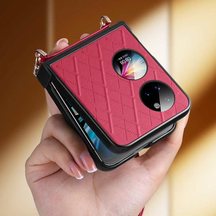 For Huawei P50 Pocket SULADA Elegant Rhombic Texture Folding Phone Case with Lanyard(Red) by SULADA