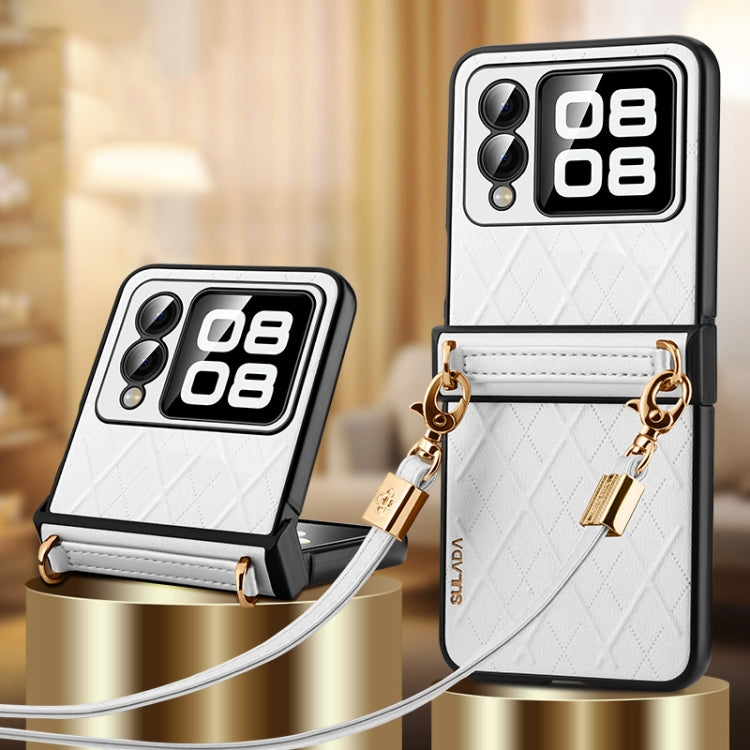 For Huawei nova Flip SULADA Elegant Rhombic Texture Folding Phone Case with Lanyard(White) by SULADA