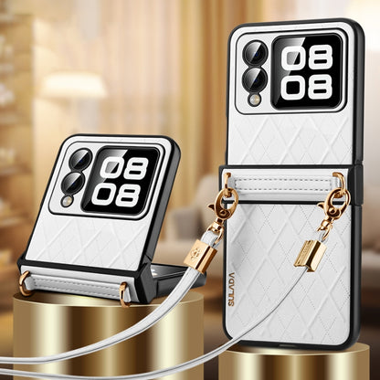 For Huawei nova Flip SULADA Elegant Rhombic Texture Folding Phone Case with Lanyard(White) by SULADA