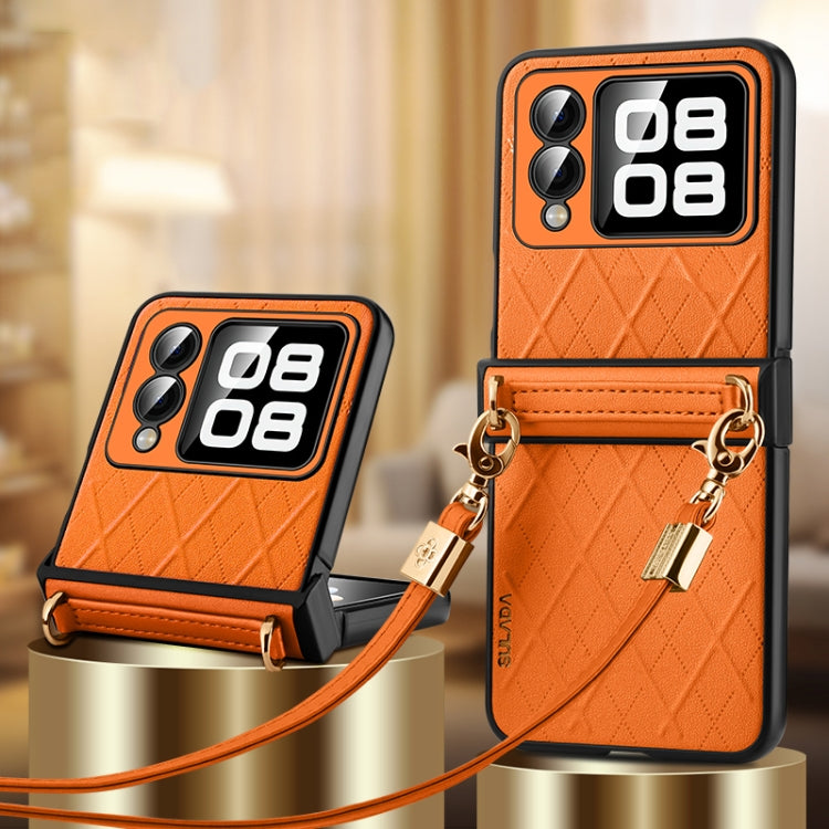 For Huawei nova Flip SULADA Elegant Rhombic Texture Folding Phone Case with Lanyard(Orange) by SULADA