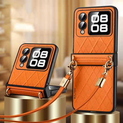 For Huawei nova Flip SULADA Elegant Rhombic Texture Folding Phone Case with Lanyard(Orange) by SULADA