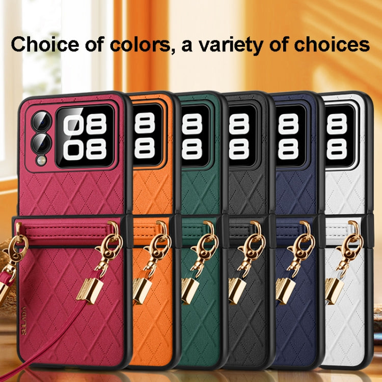 For Huawei nova Flip SULADA Elegant Rhombic Texture Folding Phone Case with Lanyard(Orange) by SULADA