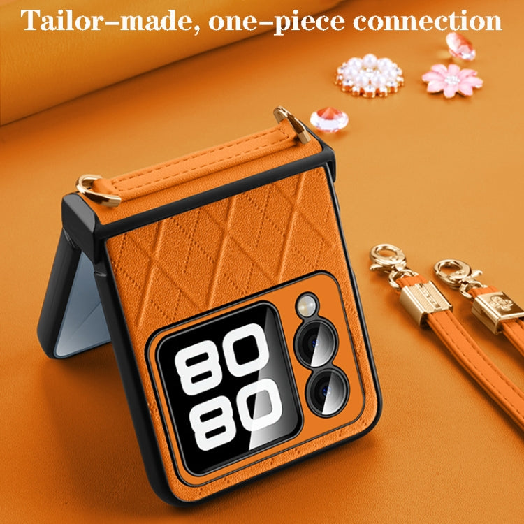 For Huawei nova Flip SULADA Elegant Rhombic Texture Folding Phone Case with Lanyard(Orange) by SULADA