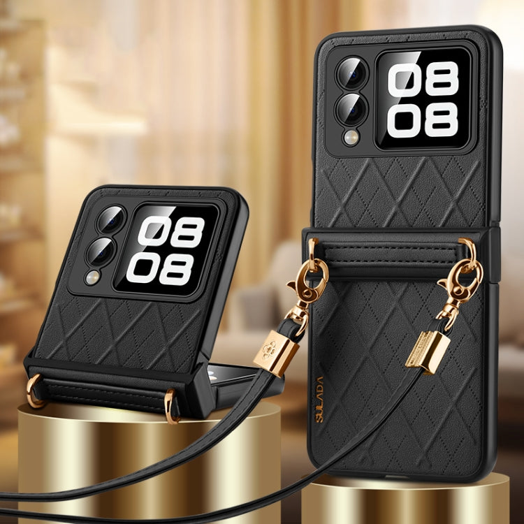 For Huawei nova Flip SULADA Elegant Rhombic Texture Folding Phone Case with Lanyard(Black) by SULADA