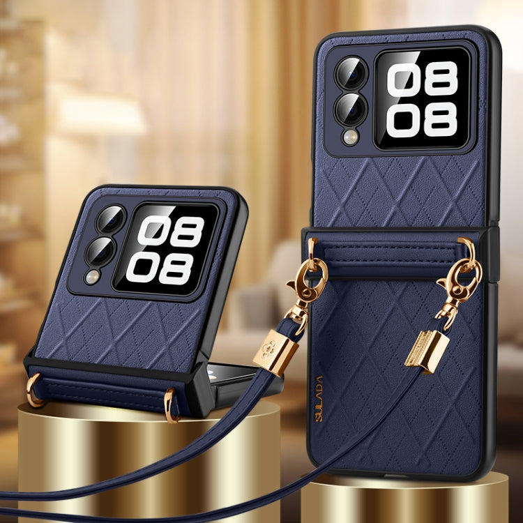 For Huawei nova Flip SULADA Elegant Rhombic Texture Folding Phone Case with Lanyard(Blue) by SULADA