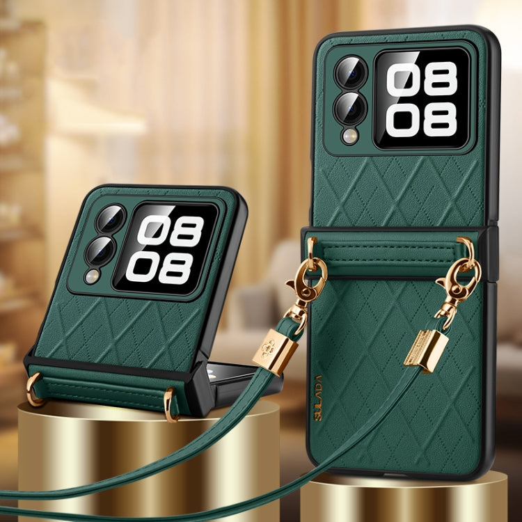 For Huawei nova Flip SULADA Elegant Rhombic Texture Folding Phone Case with Lanyard(Green) by SULADA
