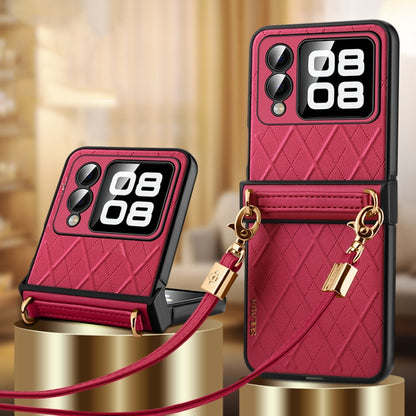 For Huawei nova Flip SULADA Elegant Rhombic Texture Folding Phone Case with Lanyard(Red) by SULADA