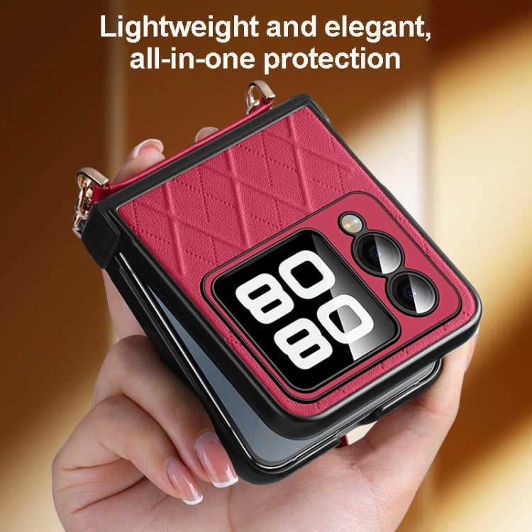 For Huawei nova Flip SULADA Elegant Rhombic Texture Folding Phone Case with Lanyard(Red) by SULADA