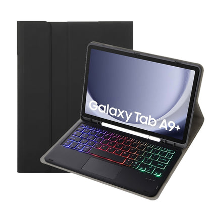 For Samsung Galaxy Tab A9+ X210/X215/X215 A09B-AS Candy Color Touch Backlight Bluetooth Keyboard Leather Tablet Case with Pen Holder(Black) by bashfashion