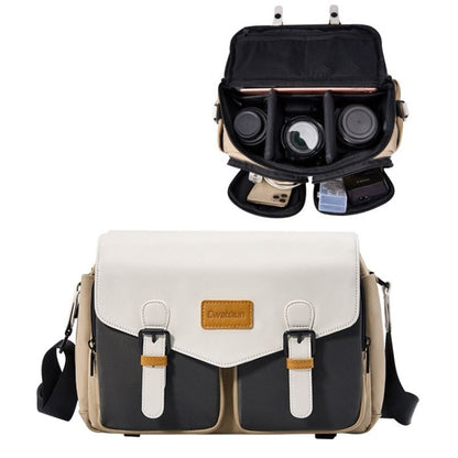 Cwatcun D99 Contrast Color Single Shoulder Camera Bag Outdoor Camera Bag Professional Crossbody Handbag, Size:32.5 x 14.5 x 21.5cm Large(Khaki Black) by Cwatcun