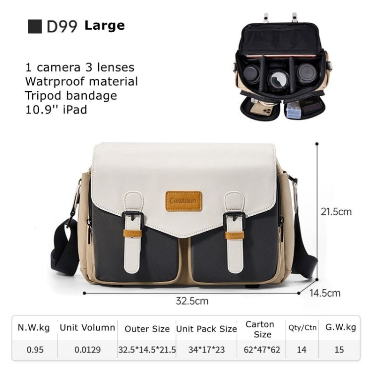 Cwatcun D99 Contrast Color Single Shoulder Camera Bag Outdoor Camera Bag Professional Crossbody Handbag, Size:32.5 x 14.5 x 21.5cm Large(Khaki Black) by Cwatcun