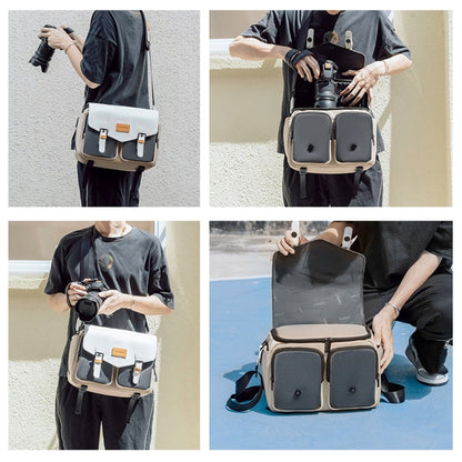 Cwatcun D99 Contrast Color Single Shoulder Camera Bag Outdoor Camera Bag Professional Crossbody Handbag, Size:32.5 x 14.5 x 21.5cm Large(Khaki Black) by Cwatcun