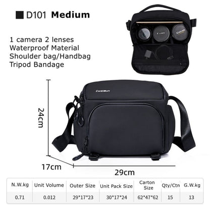 Cwatcun D101 Crossbody Camera Bag Photography Lens Shoulder Bag, Size:29 x 24 x 17cm(Black) by Cwatcun