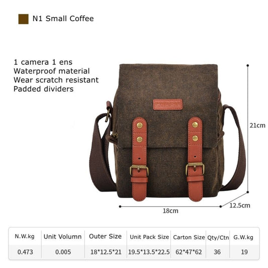 Cwatcun N1 Retro Multifunctional Canvas Waterproof Digital Camera Photography Bag, Size:18 x 12.5 x 21cm Coffee by Cwatcun