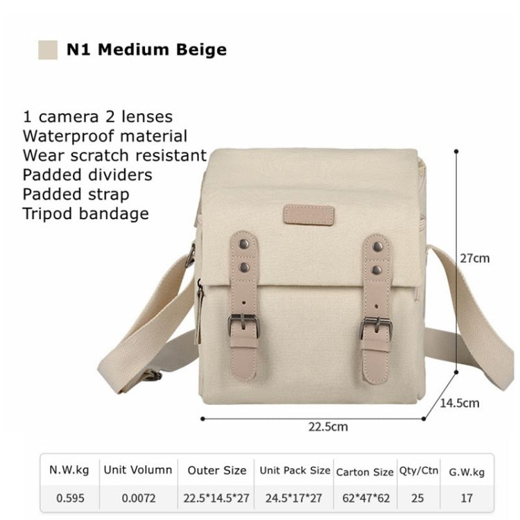 Cwatcun N1 Retro Multifunctional Canvas Waterproof Digital Camera Photography Bag, Size:22.5 x 14.5 x 27cm Beige by Cwatcun
