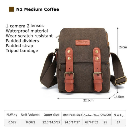 Cwatcun N1 Retro Multifunctional Canvas Waterproof Digital Camera Photography Bag, Size:22.5 x 14.5 x 27cm Coffee by Cwatcun