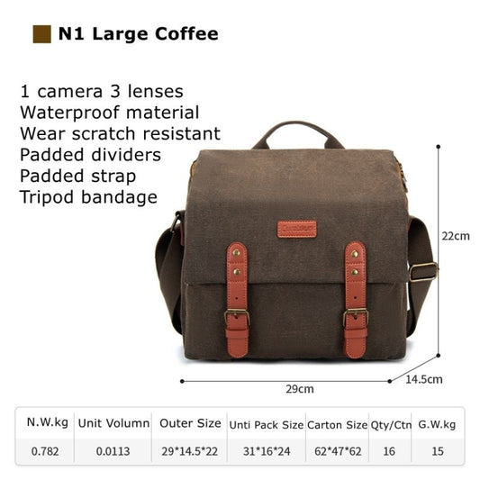 Cwatcun N1 Retro Multifunctional Canvas Waterproof Digital Camera Photography Bag, Size:29 x 14.5 x 22cm Coffee by Cwatcun