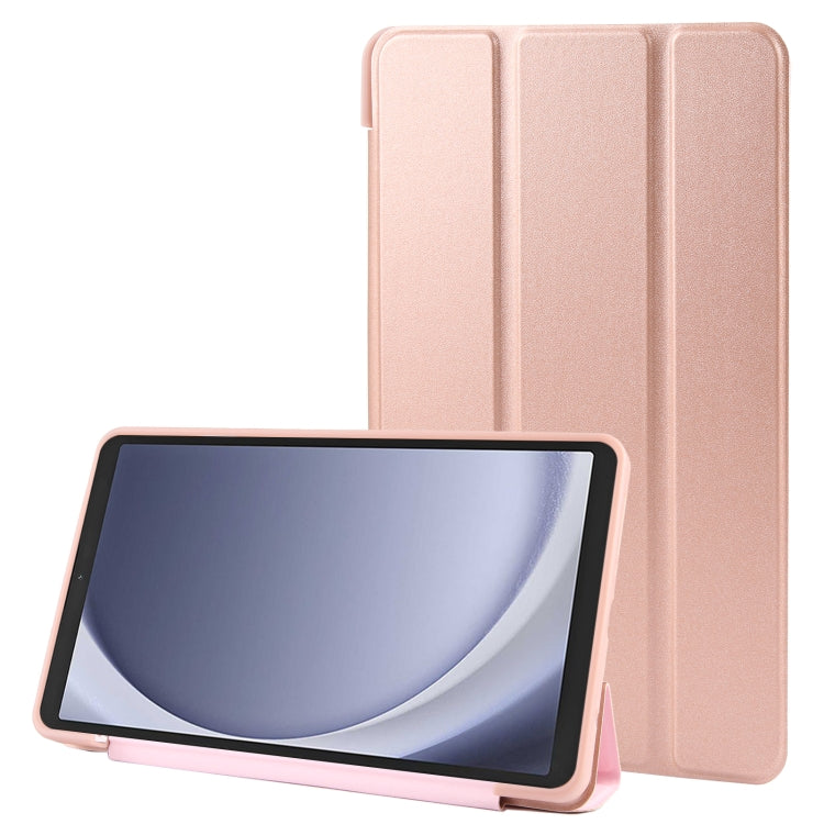 For Samsung Galaxy Tab A11 / A9 Tri-fold Holder Horizontal Flip TPU Leather Tablet Case(Rose Gold) by bashfashion