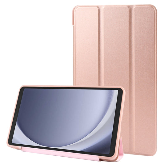 For Samsung Galaxy Tab A11 / A9 Tri-fold Holder Horizontal Flip TPU Leather Tablet Case(Rose Gold) by bashfashion