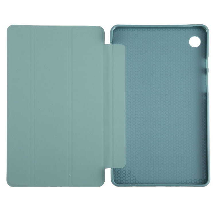 For Samsung Galaxy Tab A11 / A9 Tri-fold Holder Horizontal Flip TPU Leather Tablet Case(Dark Green) by bashfashion