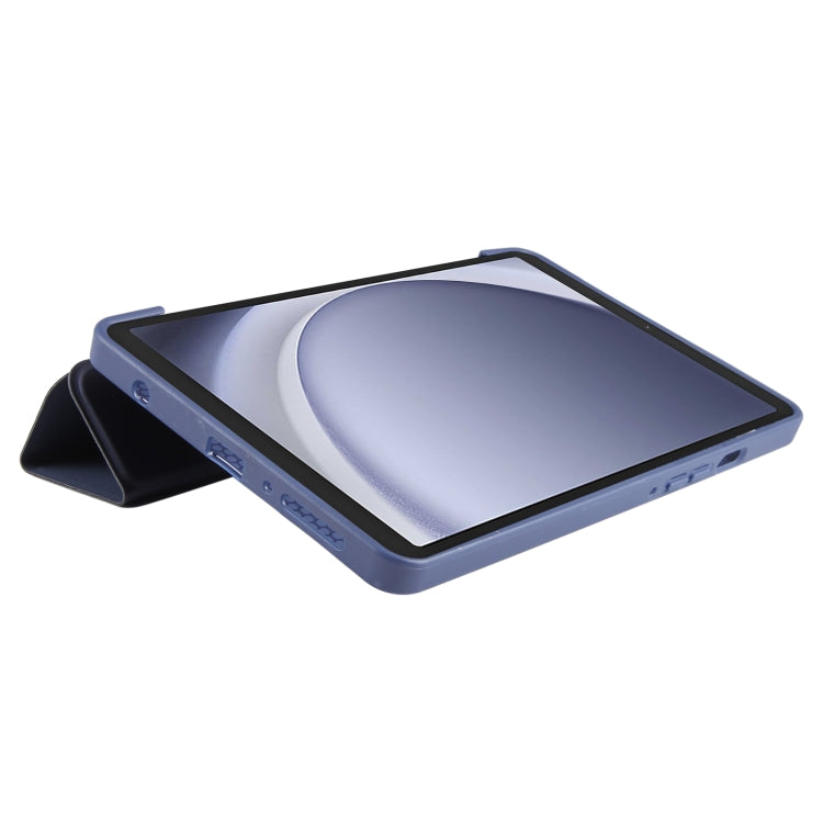 For Samsung Galaxy Tab A11 / A9 Tri-fold Holder Horizontal Flip TPU Leather Tablet Case(Dark Blue) by bashfashion