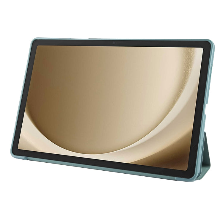 For Samsung Galaxy Tab A11+ / A9+ Tri-fold Holder Horizontal Flip TPU Leather Tablet Case(Dark Green) by bashfashion