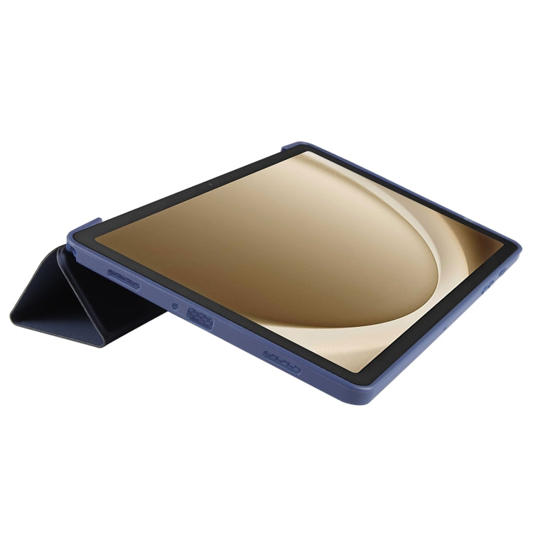 For Samsung Galaxy Tab A11+ / A9+ Tri-fold Holder Horizontal Flip TPU Leather Tablet Case(Dark Blue) by bashfashion