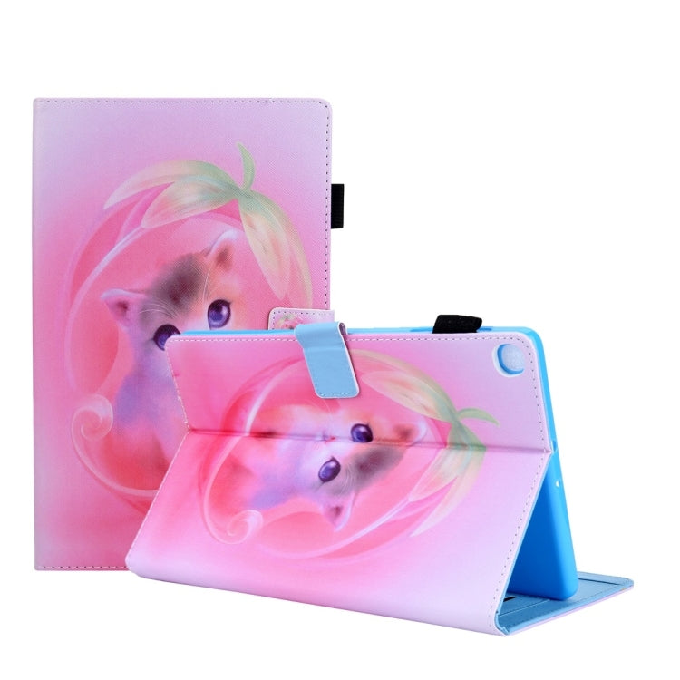 For Samsung Galaxy Tab A11+ / A9+ Colored Drawing Leather Tablet Case(Pink Cat) by bashfashion