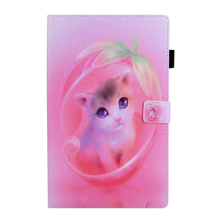 For Samsung Galaxy Tab A11 / A9 Colored Drawing Leather Tablet Case(Pink Cat) by bashfashion