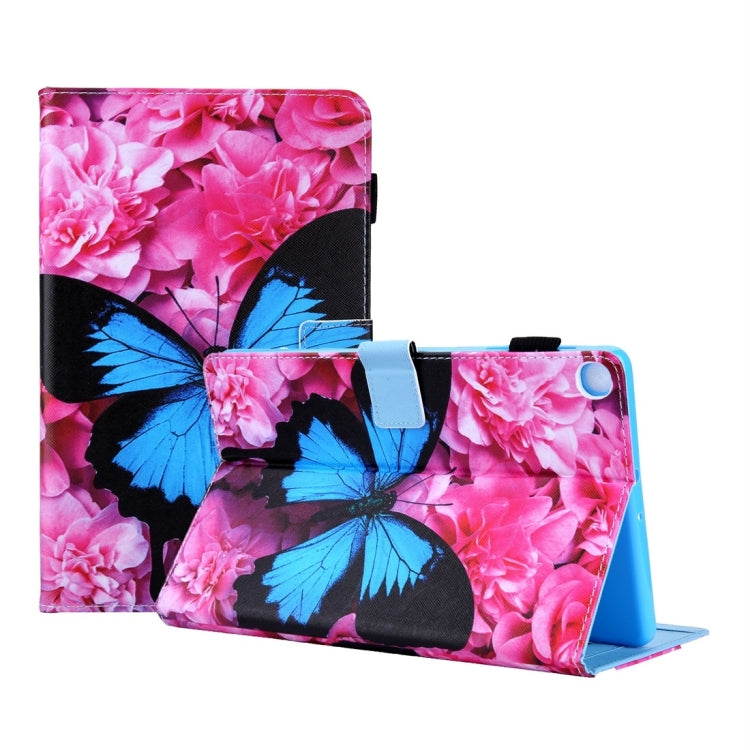For Samsung Galaxy Tab A11 / A9 Colored Drawing Leather Tablet Case(Blue Butterfly) by bashfashion