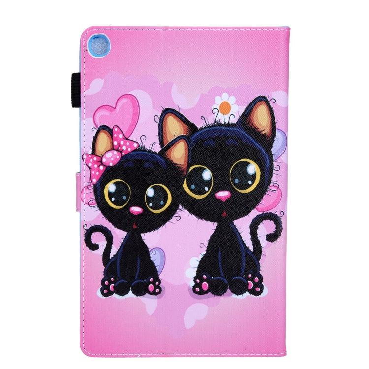 For Samsung Galaxy Tab A11+ / A9+ Colored Drawing Leather Tablet Case(Two Black Cats) by bashfashion