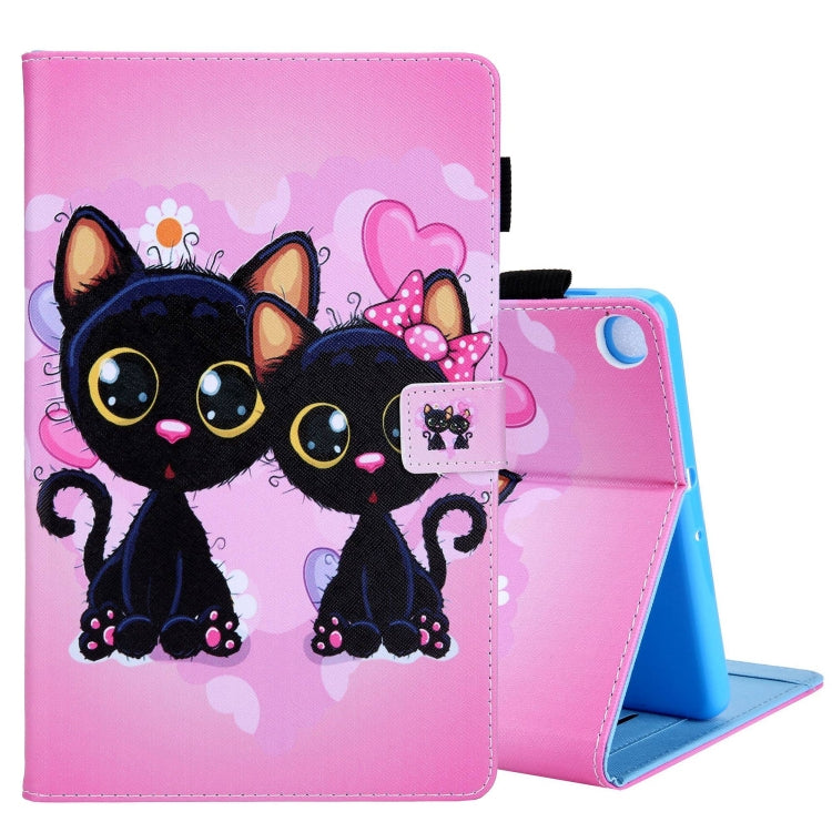 For Samsung Galaxy Tab A11 / A9 Colored Drawing Leather Tablet Case(Two Black Cats) by bashfashion