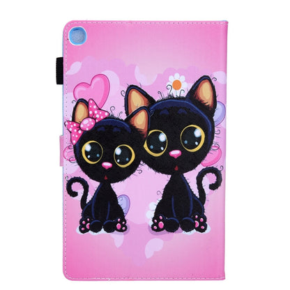 For Samsung Galaxy Tab A11 / A9 Colored Drawing Leather Tablet Case(Two Black Cats) by bashfashion