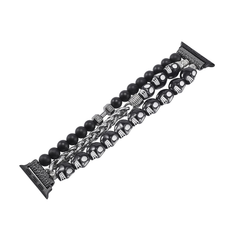 For Apple Watch Series 9 41mm Skull Beaded Watch Band(Black) by bashfashion