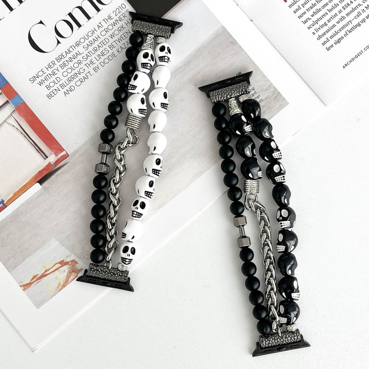 For Apple Watch Series 9 41mm Skull Beaded Watch Band(Black) by bashfashion
