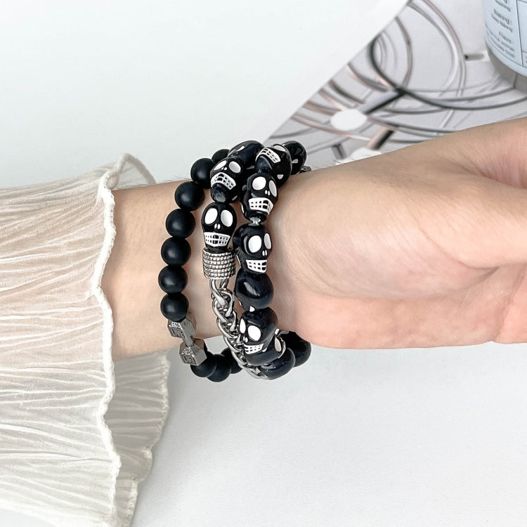 For Apple Watch SE 2023 44mm Skull Beaded Watch Band(Black) by bashfashion