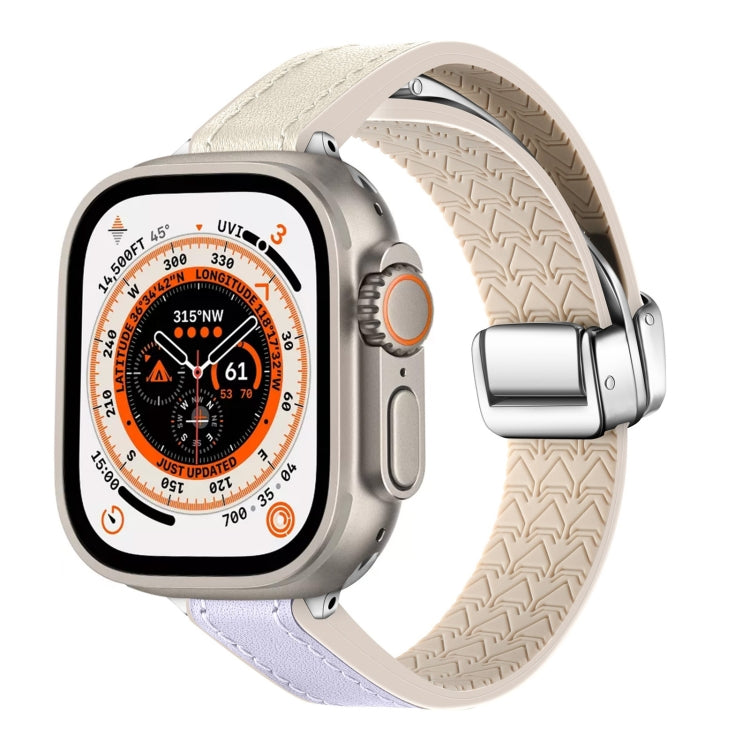 For Apple Watch Ultra 2 49mm Magnetic Folding Leather Silicone Watch Band(Starlight Purple) by bashfashion