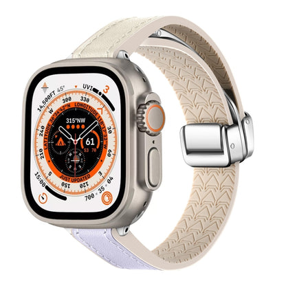 For Apple Watch Ultra 2 49mm Magnetic Folding Leather Silicone Watch Band(Starlight Purple) by bashfashion