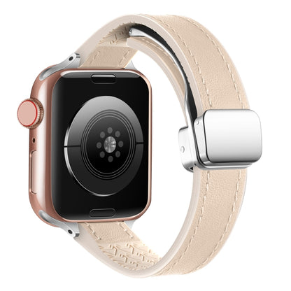 For Apple Watch Ultra 2 49mm Magnetic Folding Leather Silicone Watch Band(Apricot) by bashfashion