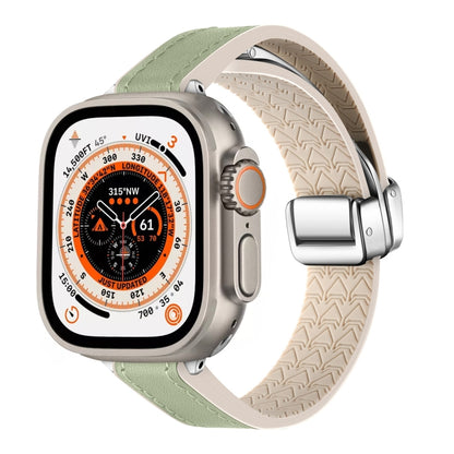For Apple Watch Ultra 49mm Magnetic Folding Leather Silicone Watch Band(Grass Green) by bashfashion