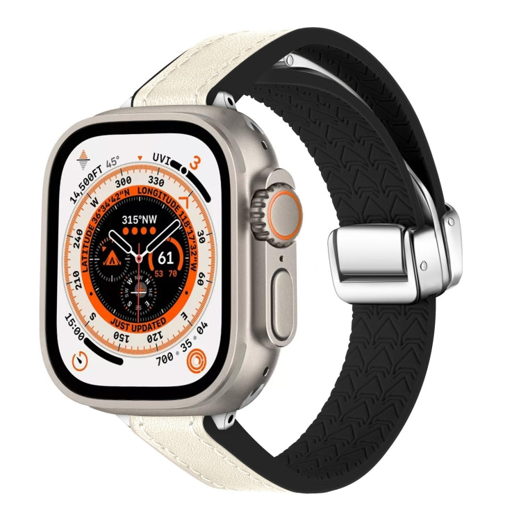 For Apple Watch Ultra 49mm Magnetic Folding Leather Silicone Watch Band(Starlight White) by bashfashion