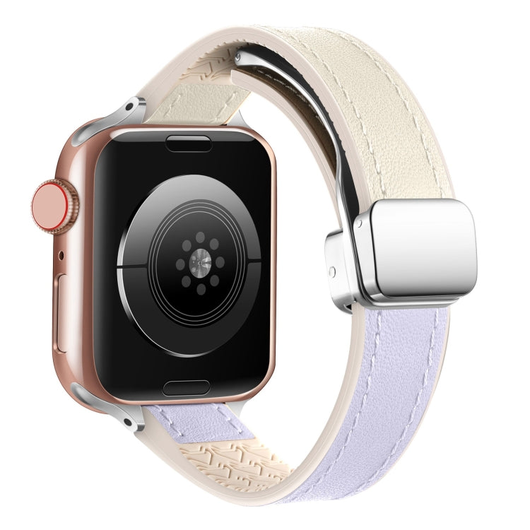 For Apple Watch SE 2022 44mm Magnetic Folding Leather Silicone Watch Band(Starlight Purple) by bashfashion