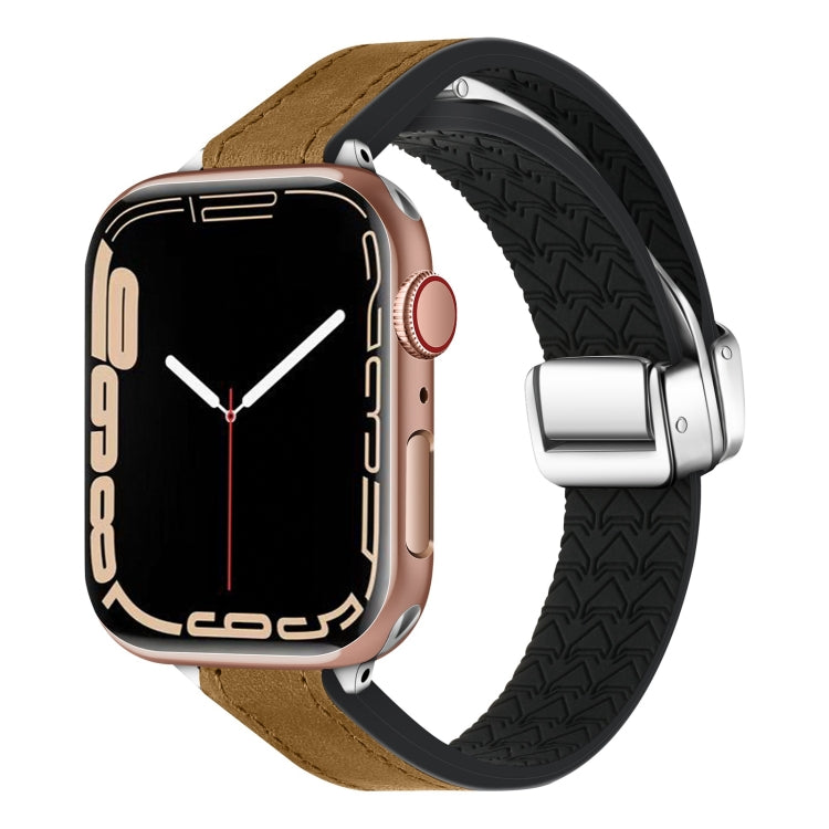 For Apple Watch Series 5 44mm Magnetic Folding Leather Silicone Watch Band(Crazy Horse Brown) by bashfashion