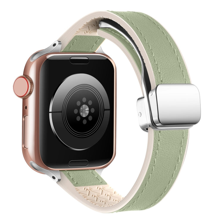 For Apple Watch Series 5 40mm Magnetic Folding Leather Silicone Watch Band(Grass Green) by bashfashion