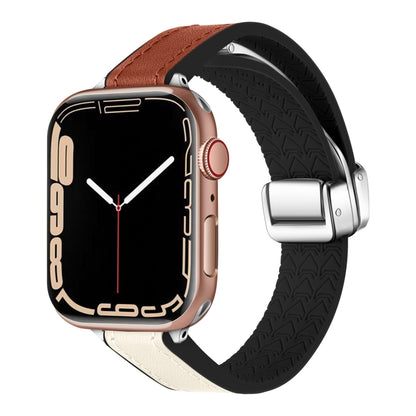 For Apple Watch Series 4 40mm Magnetic Folding Leather Silicone Watch Band(Starlight Brown) by bashfashion